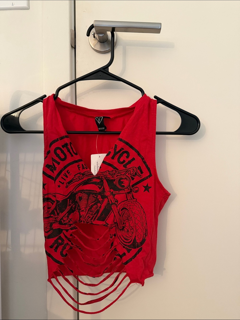 Women’s Red Distressed Motorcycle Graphic Crop Tank